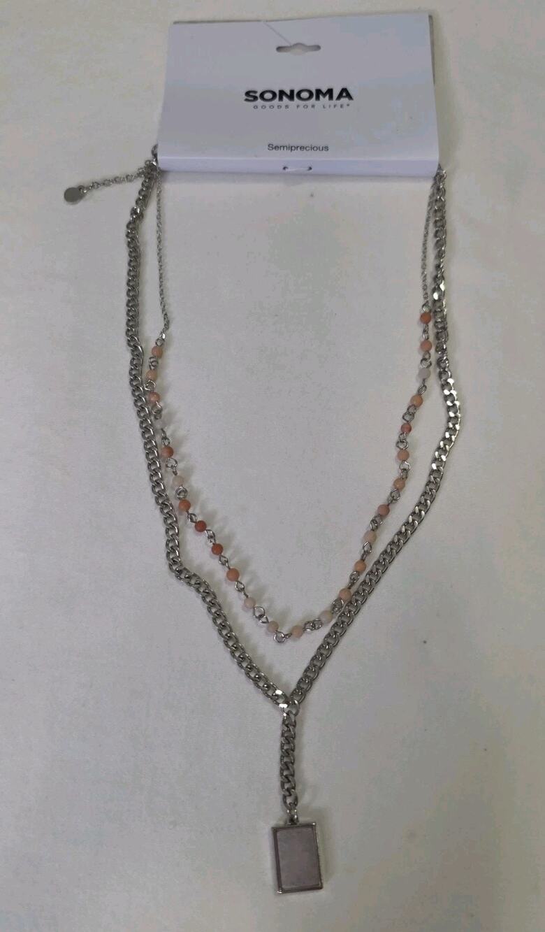 Sonoma Semiprecious Layered Necklace Quartz Silver Tone Pendant Bead Y-drop NWT